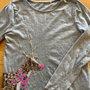 Mini Boden Holiday Reindeer Girls Shirt
